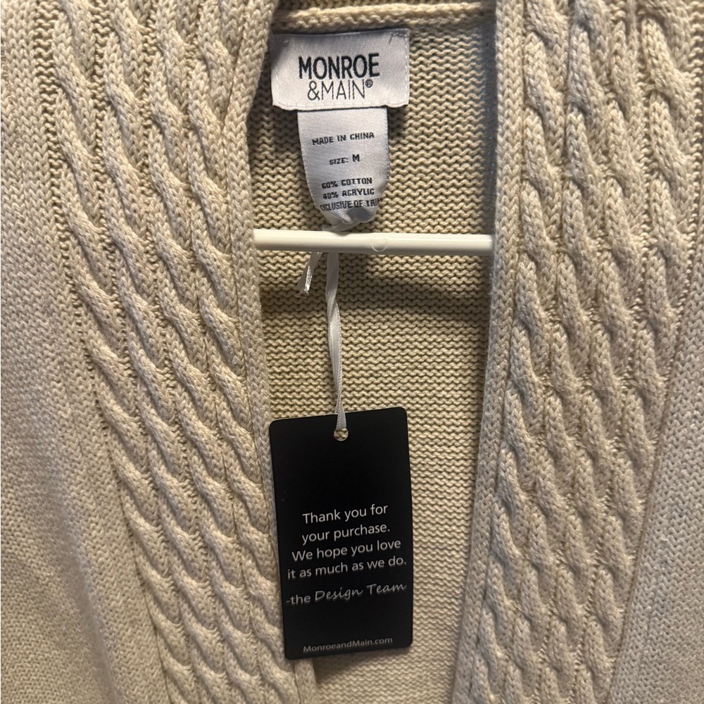 Monroe & Main Cream Cable Knit Toggle Cardigan Women’s M Open Front - Picture 2 of 6